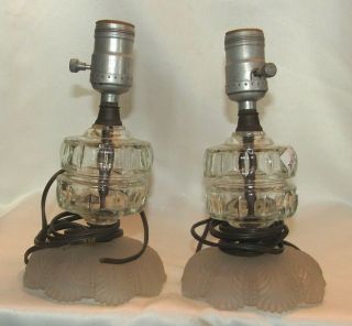 Vintage Frosted & Clear Glass Boudoir Bedroom Lamp Bases