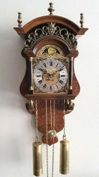 Warmink Wall Clock Sallander Dutch 8 Day Chain Driven Vintage 70s Moon Dial