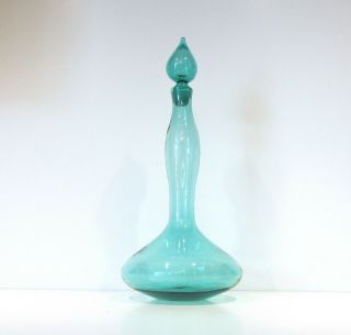 Vintage Mid Century Modern Blenko 5815s Seafoam Genie Art Glass Decanter Signed