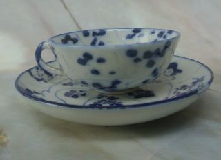 Vintage Blue And White Ceramic Demitasse Cup And Saucer