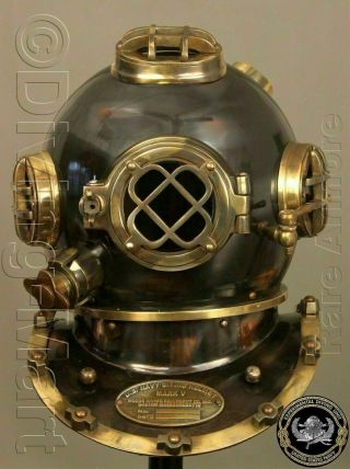 Vintage Copper Diving Helmet Us Navy Mark V Antique Morse Deep Sea Scuba Helmet