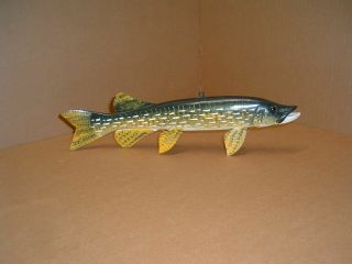 Carl Christiansen 11” Northern Pike Fish Spearing Decoy Signed 1989 Wood Carving