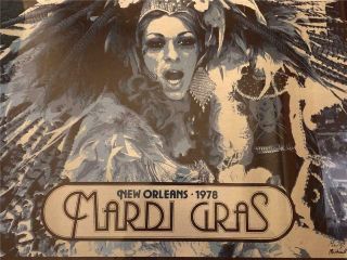 Vintage Orleans 1978 Mardi Gras Framed Poster Print Signed 271/2000