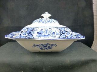 Wood And Sons - Blue Transferware - Buddha - Covered Vegetable - England