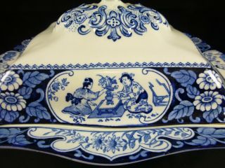 Wood And Sons - Blue Transferware - Buddha - Covered Vegetable - England 2