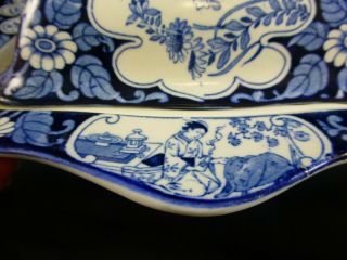 Wood And Sons - Blue Transferware - Buddha - Covered Vegetable - England 3