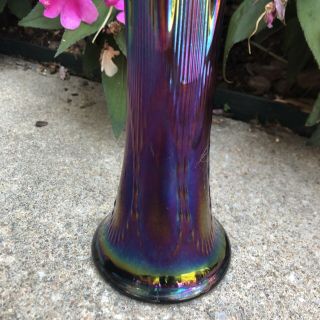 Vintage Electric Imperial Carnival Glass Amethyst Beaded Bullseye Vase 12”x3 1/2 2