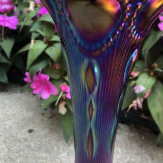 Vintage Electric Imperial Carnival Glass Amethyst Beaded Bullseye Vase 12”x3 1/2 3