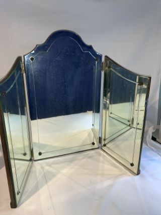 Vintage Tri Fold Mirror Vanity Mirror Beveled A 671