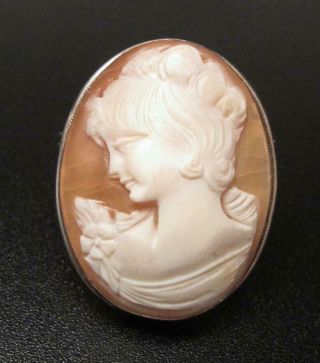Fine Vintage Carved Cameo Shell Brooch / Pendant Set In 800 Silver Hallmarked