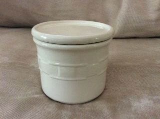 Longaberger Pottery Ivory Salt Crock Candle Holder 1 Pint Lid Coaster