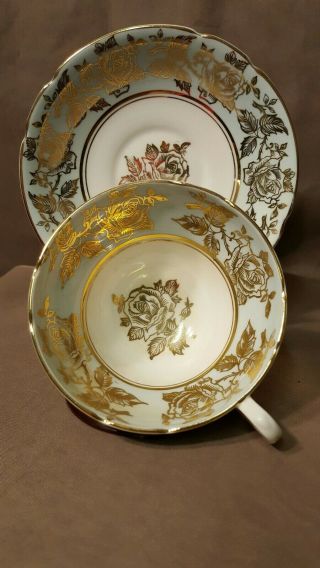 Vintage Stanley Tea Cup And Saucer Blue Band Gold Gilt Roses Teacup.  England