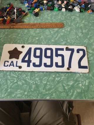 Vintage 1919 Porcelain California License Plate W Star Matching Numbers