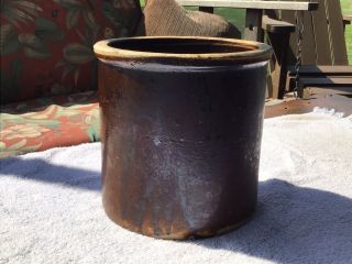 Vintage Brown Ceramic Stoneware Crock Primitive Jar Pot Glazed 1 Gallon