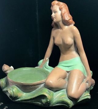 Vintage Nude Woman Pin - Up Chalkware Ashtray Chalk Ware
