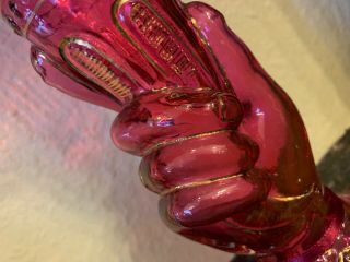 Antique Pink AMERICAN LADY LIBERTY HAND ART GLASS VASE ruby cranberry 1900s RARE 2