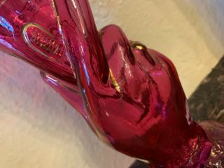 Antique Pink AMERICAN LADY LIBERTY HAND ART GLASS VASE ruby cranberry 1900s RARE 3