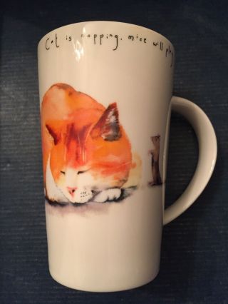 Kent Pottery Porcelain Mug Cat Is Napping Mice Will Play Coffee Mug Cup 10 Oz.