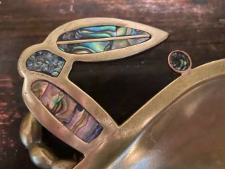 VINTAGE MID CENTURY Mexico Copper & Brass Abalone Inlaid Crab Dish Signed Rare 2