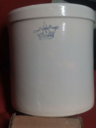 Vintage Usa 1 Gallon Blue Crown Stoneware Crock