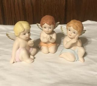 Set Of 3 Vintage Homco Heavenly Cherubs 3 " Angels 1430 Porcelain Figurines