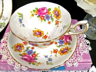 Royal Chelsea Tea Cup And Saucer Floral Pink Rose Teacup Pattern Gold Gilt