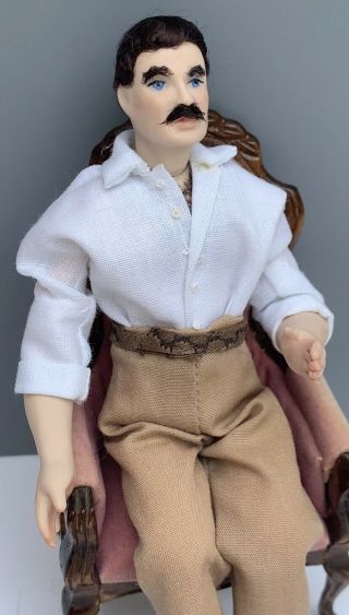 1:12 Vintage Dollhouse Miniature Doll Man 6 " Tall Bisque Head Posable