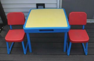 Vintage Fisher Price Arts & Crafts Table & Set 2 Chairs - Child Size Home School