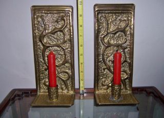 Vintage Brass Wall Candle Holders Sconces Hand Made Abstract Designs