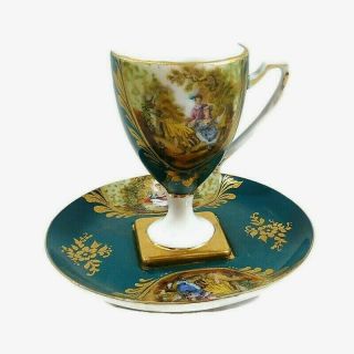 Antique / Vintage Fragonard Demitasse Cup And Saucer Love Story Courting Couple