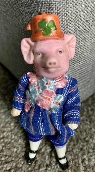 Bisque Hertwig Carl Horn Miniature Jtd 4” Rare Dressed Pig Adorable Nr