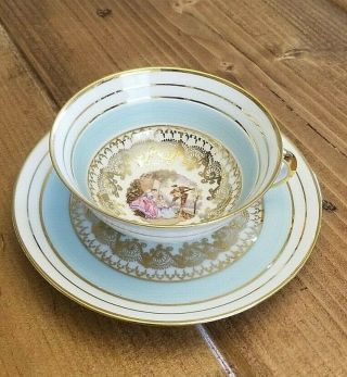 Les Productions Danijac Sur Porcelain De Limoges Tea Cup Saucer Victorian Scene