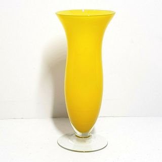 Blown Glass Yellow Bud Vase Clear Pedestal Base 7 3/4 " Height Delicate Beauty