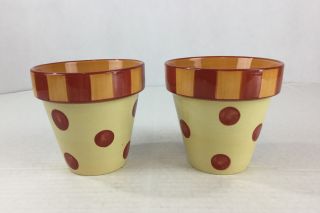 Vintage Gail Pittman Ceramic Planter Siena Pots Set 2 Hand Painted Flowers 4 " X4 "