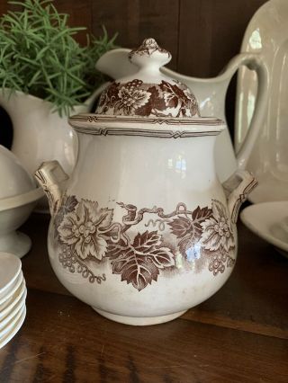 Antique Ironstone Brown Transferware Sugar Bowl - Rustic Patina