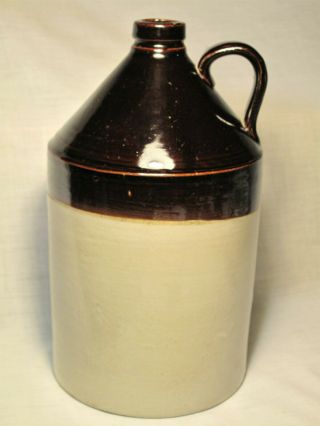 Antique Vintage 1 Gallon Stoneware Moonshine Whiskey Crock Jug - Brown On Beige