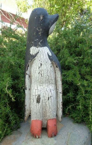 Vintage Folk Art Primitive Hand Carved Penguin Weathered Wood Rustic 20 " Tall