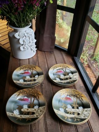 Vtg Shofu China Mt.  Fuji 7 " Salad Bread Plates Hand Painted Porcelain Set Of 4