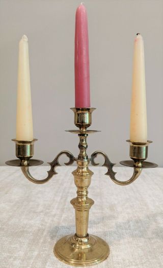 Vintage Brass Candelabra - 2 Arm,  3 Head Candle Holder 7.  75 Inches Tall
