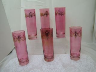 6 - Vintage Ruby Red Glasses With Gold Overlay