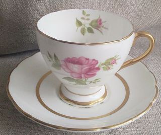 Eb Foley Hand - Painted Rose Heavy Gold Tea Cup And Saucer Set