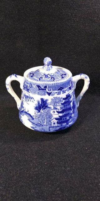 Antique Ridgway Blue Willow Sugar Bowl With Lid.  3 - 3/4 "