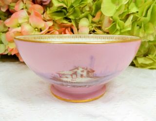 Antique French Vieux Old Paris Porcelain Footed Bowl Pink Gold Winter Scene