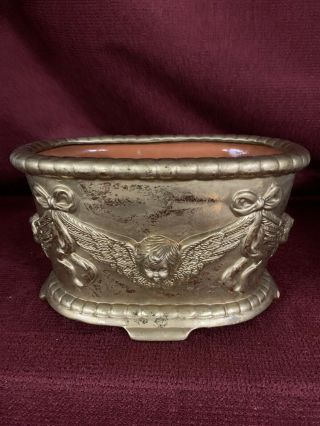 Vintage Terracotta Clay Ceramic Angel Cherub Putti Planter Flower Pot