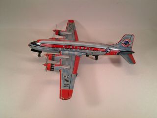 Rare/vintage " Nwa Northwest Airlines " 4 Prop - Tin Toy Airplane - Asahi Japan