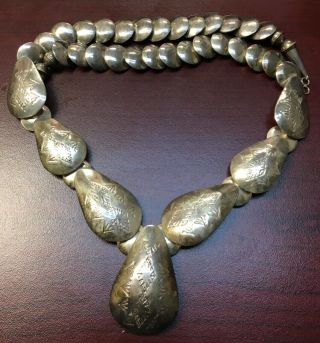 Vintage Native American Sterling Silver Necklace Navajo,  24” Long