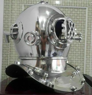Vintage Silver Chrome Diving Helmet Us Navy Mark V Brass Style Marine Scuba Gift
