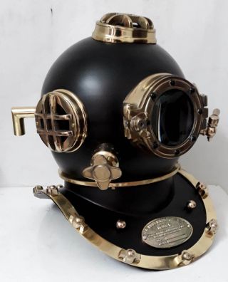 Antique Black Vintage Scuba Diving Helmet Us Navy Mark V Deep Sea Boston Divers