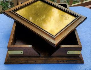 Vintage Wood Brass Desk Tray File Box With Brass Lid Paper Weight