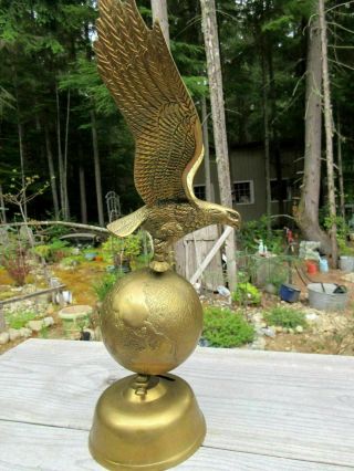 Vintage Solid Brass Eagle Coin Bank Spinning World Globe Sculpture 14 